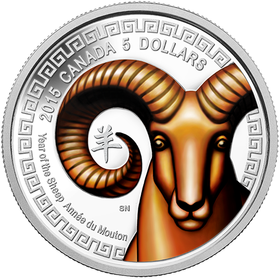 Canadian5 Dollar Yearofthe Sheep Coin2015 PNG