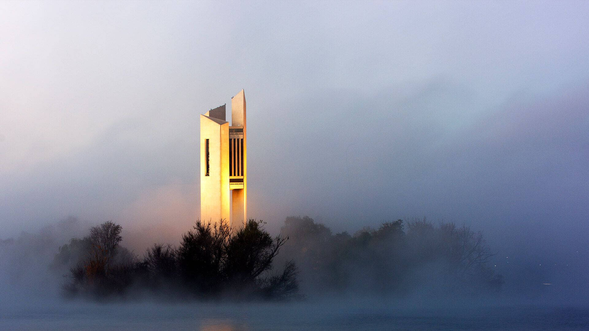 Download HDCanberra National Carillon In Thick Fog Wallpaper