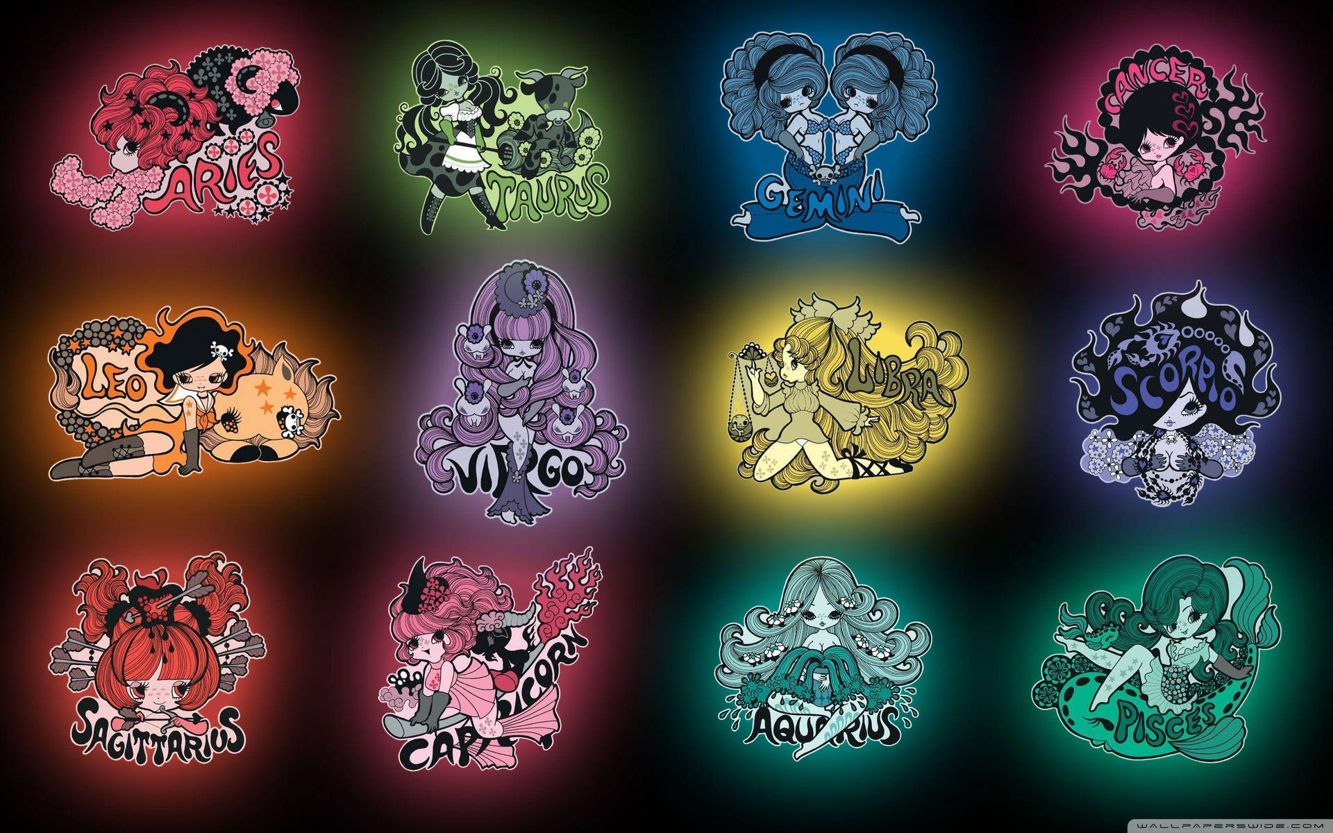 Einegruppe Verschiedenfarbiger Charaktere In Verschiedenen Farben Wallpaper