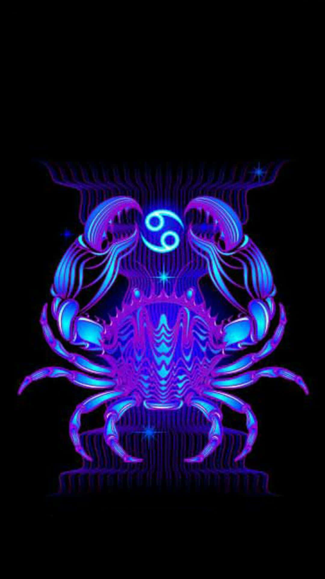 A Blue And Purple Crab On A Black Background