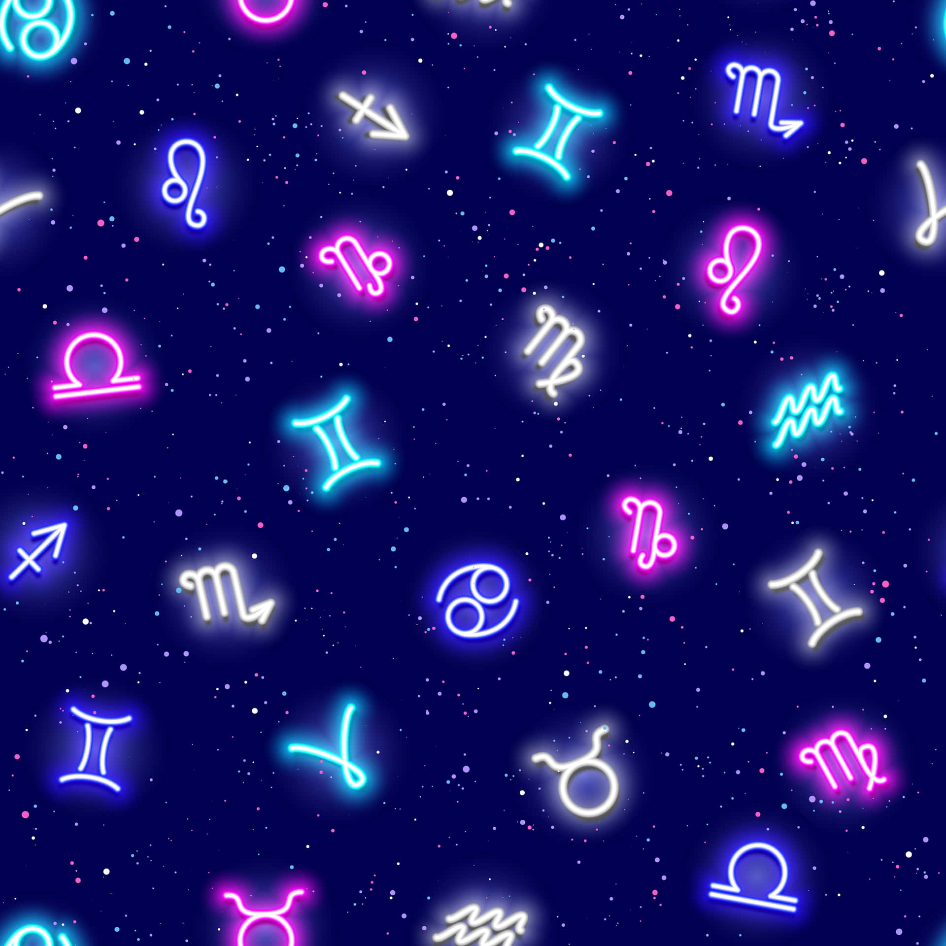 Astrology Signs Seamless Pattern With Neon Lights