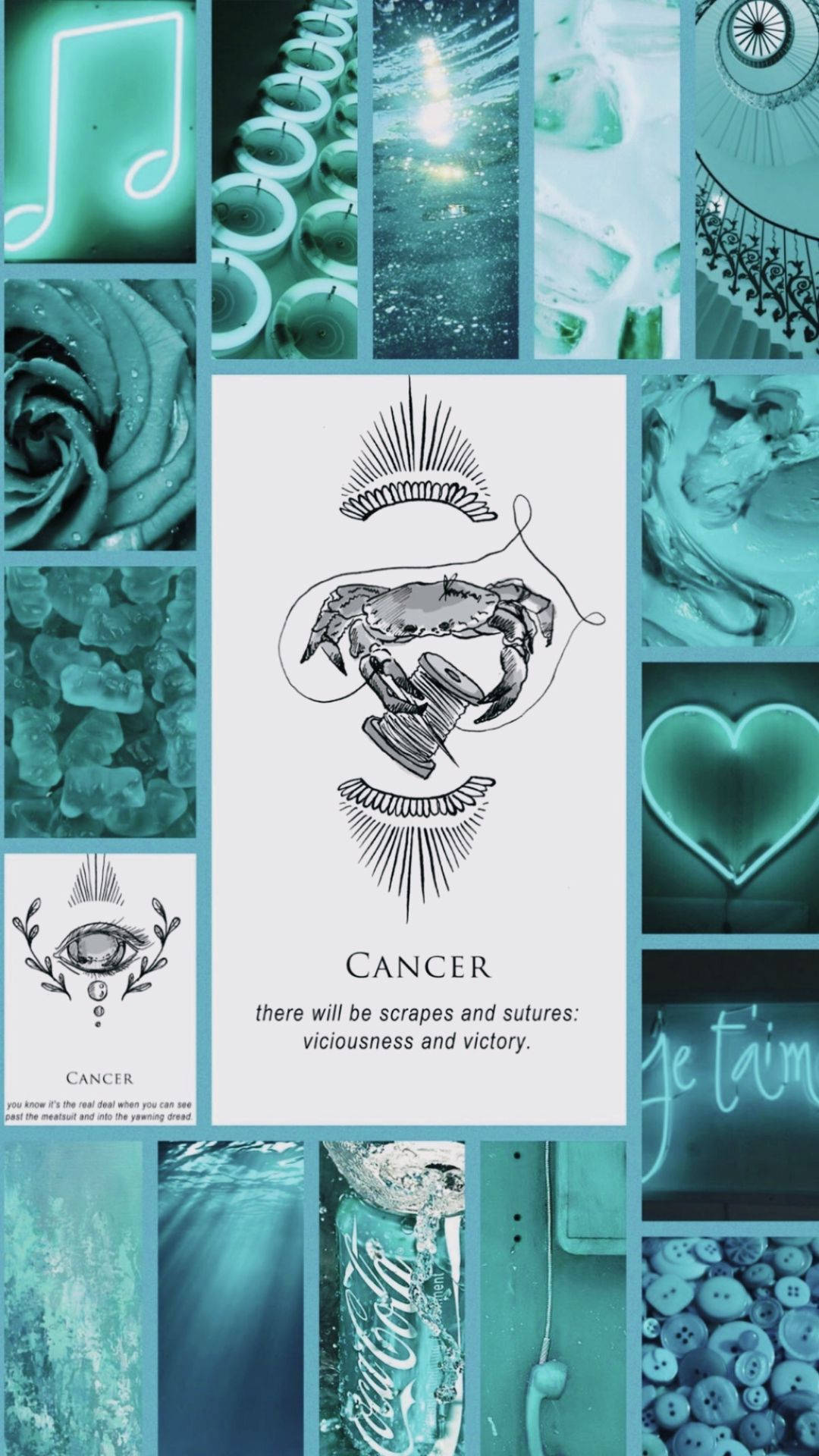 Cancer Zodiac Cyan Collage Wallpaper