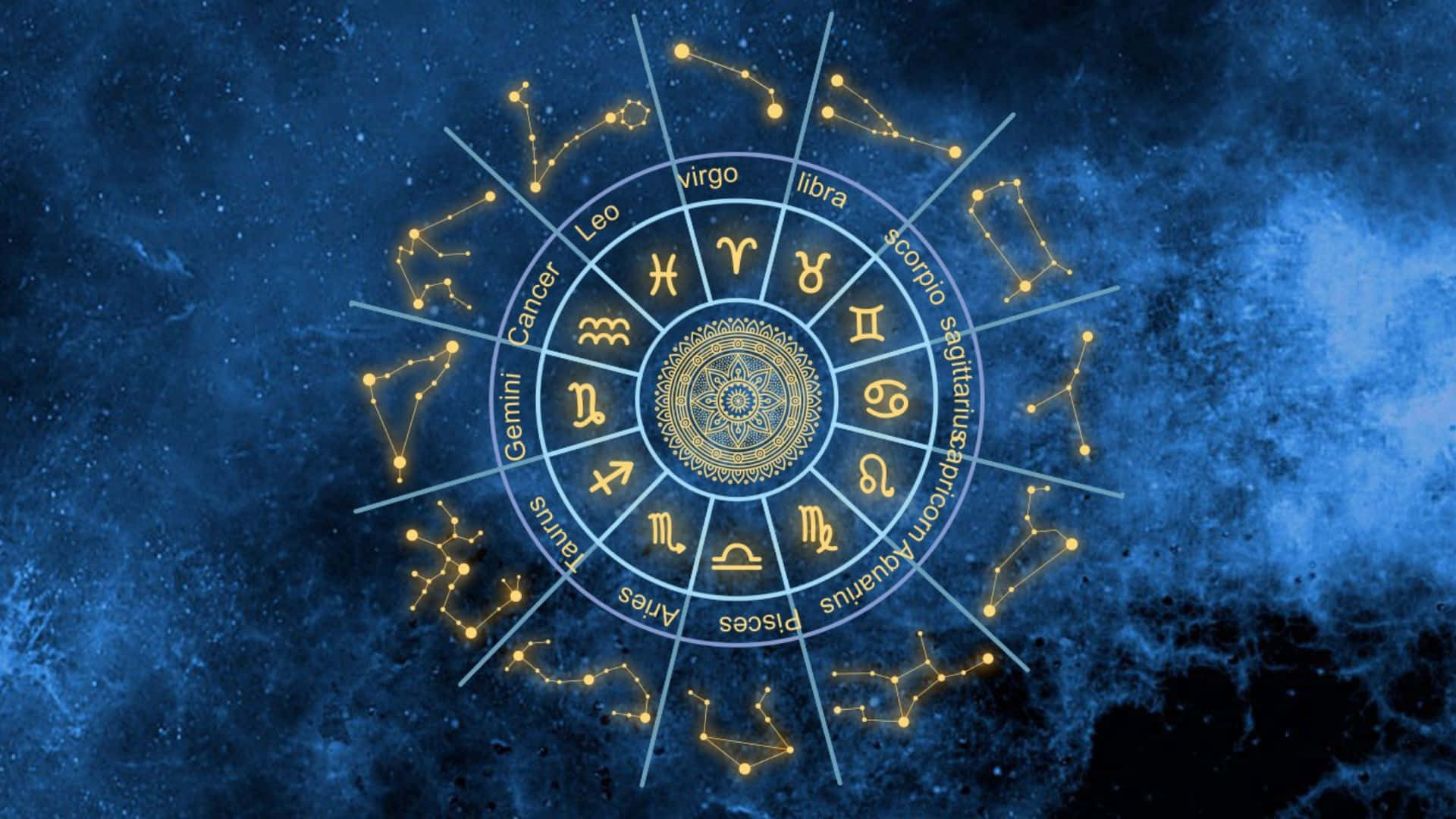 A Blue Background With Astrological Symbols Wallpaper
