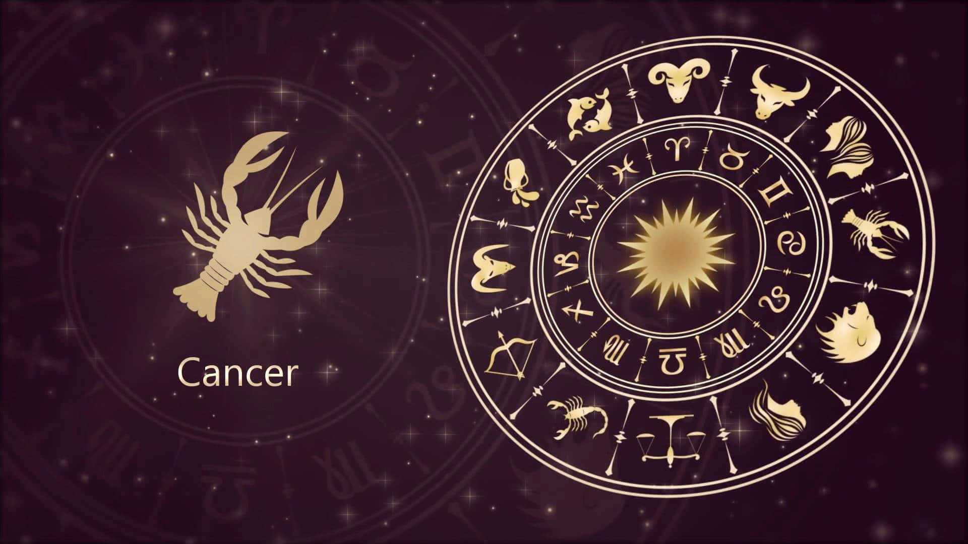 A Golden Circle With The Zodiac Sign Cancer Wallpaper