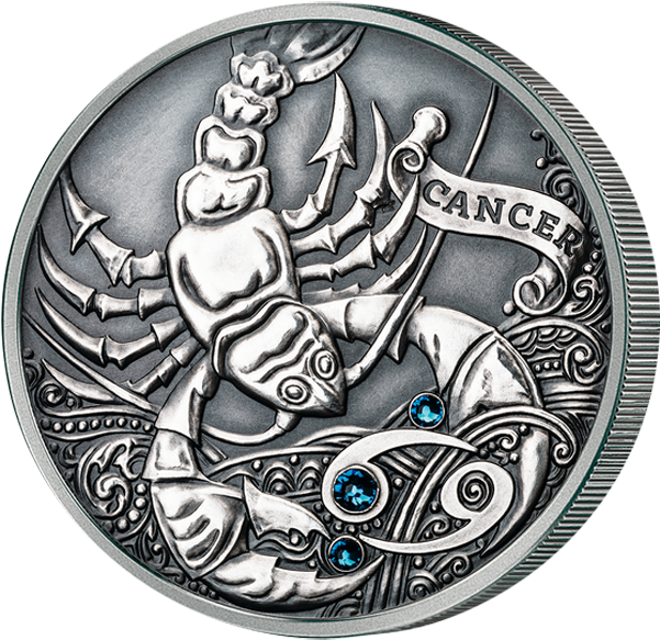 Cancer Zodiac Silver Coin PNG