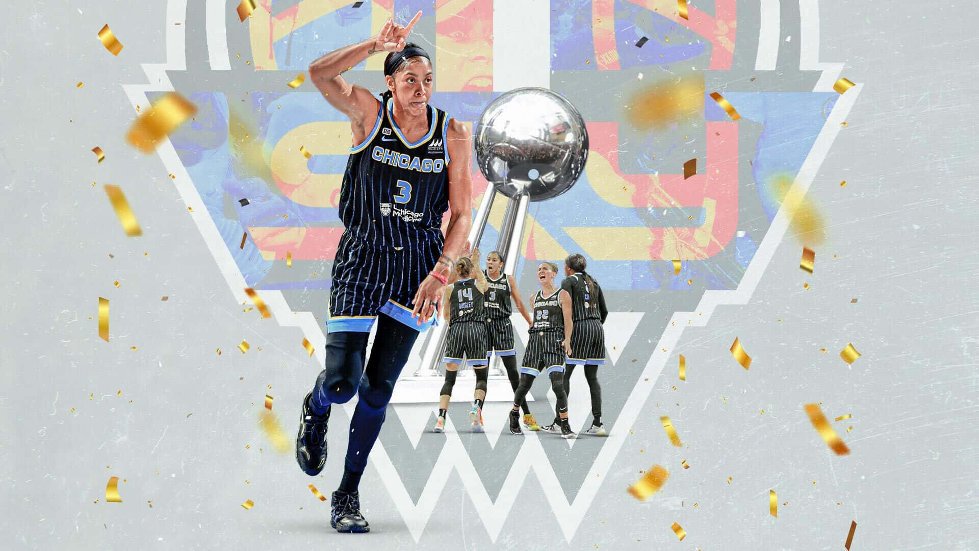 A Basketball Player Is Holding A Trophy And Confetti Wallpaper