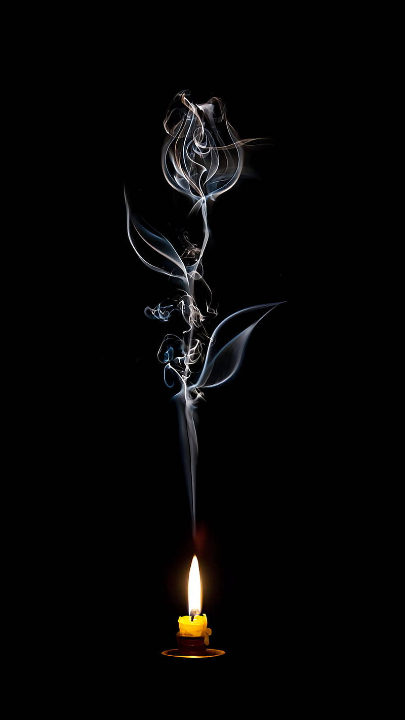 Candle And Flower Cool Black Background