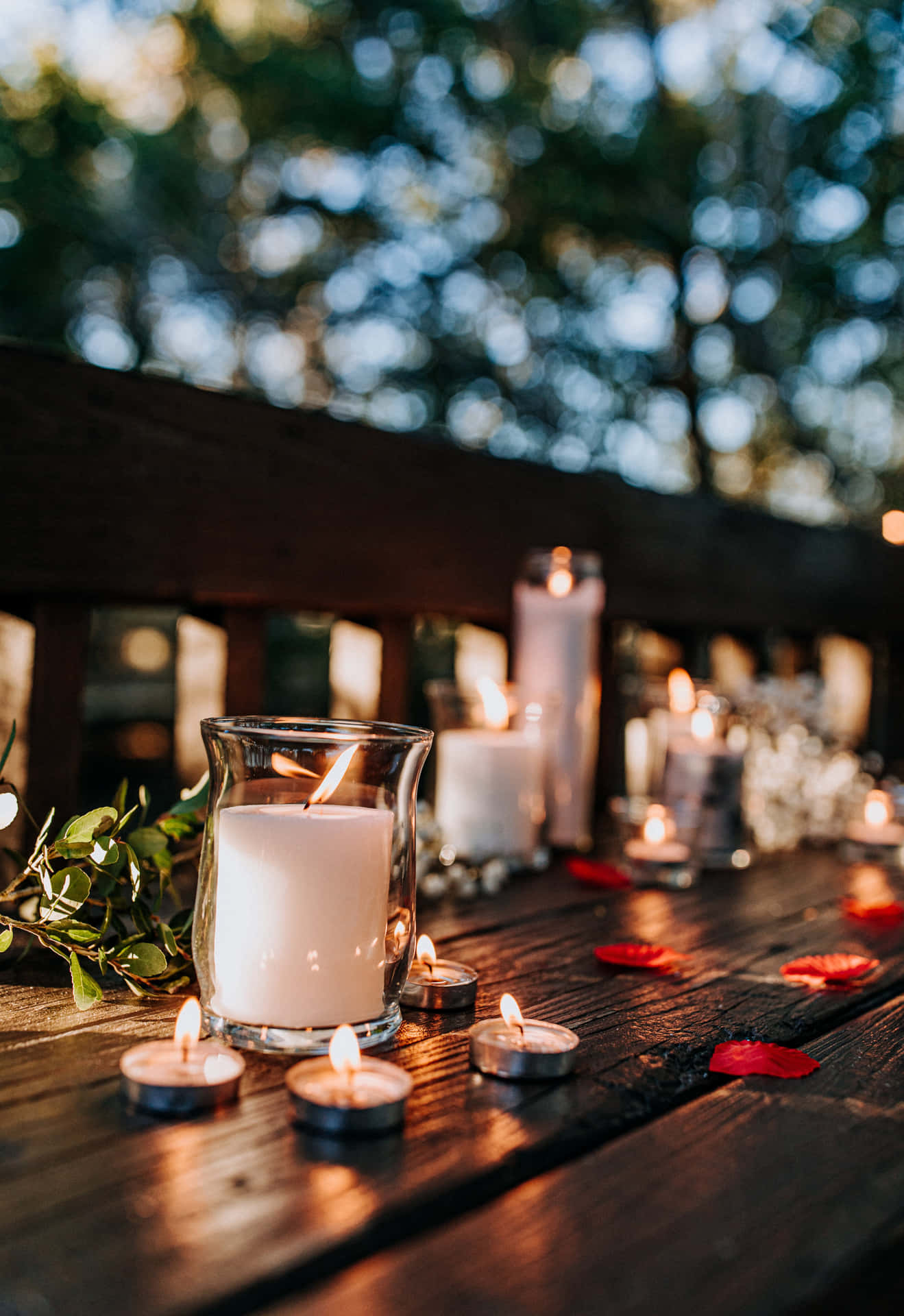 Candles On A Wooden Bench