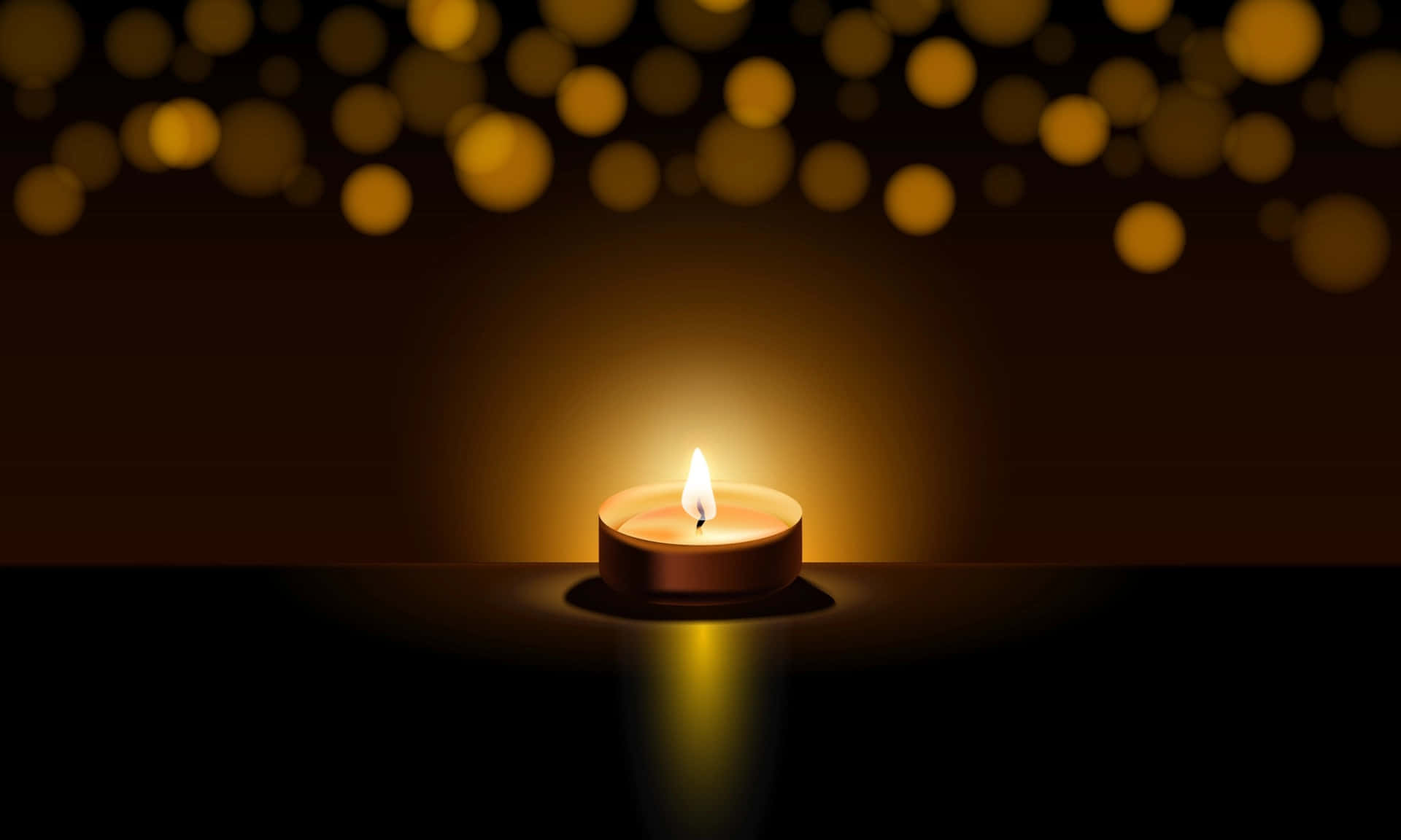 A Candle On A Dark Background With Golden Bokeh