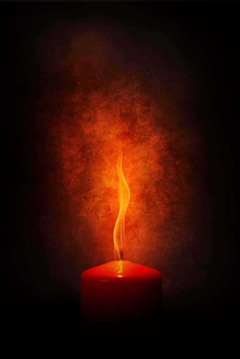 A Red Candle On A Dark Background