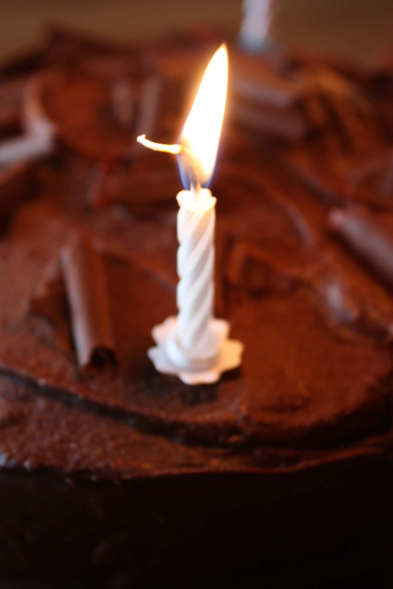 A Chocolate Cake With A Single Candle