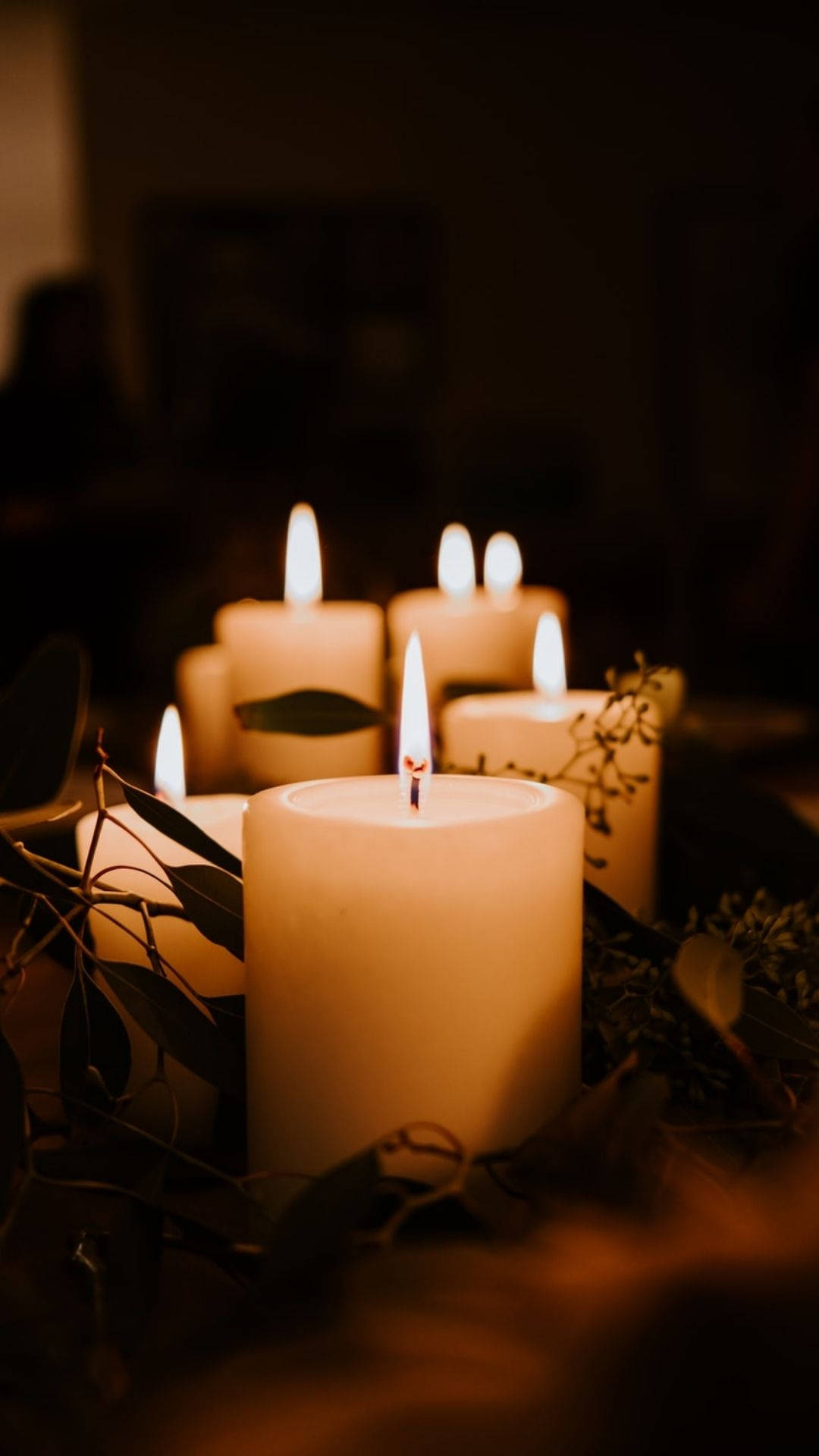 Candle With Leaves Wallpaper