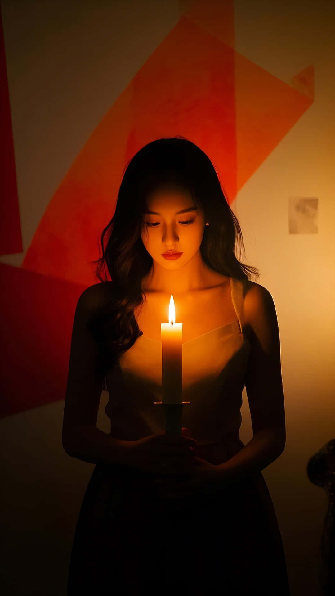 Candlelit Silhouette Of A Lady In A Moody Setting Wallpaper