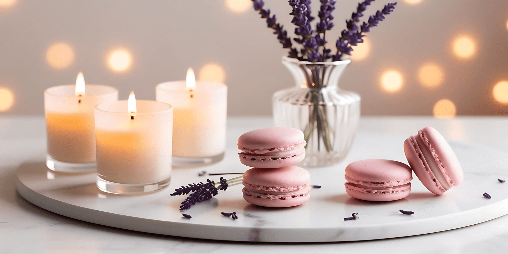 Candles And Lavender In Soft Light Wallpaper