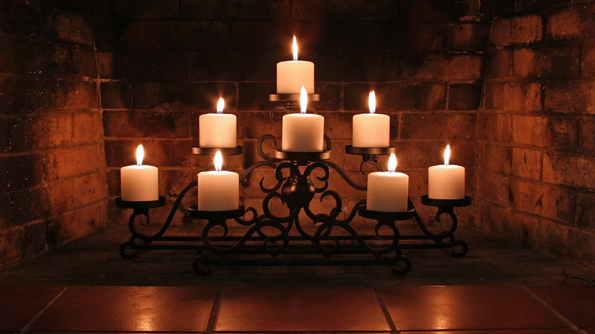 Candles In A Fireplace Wallpaper