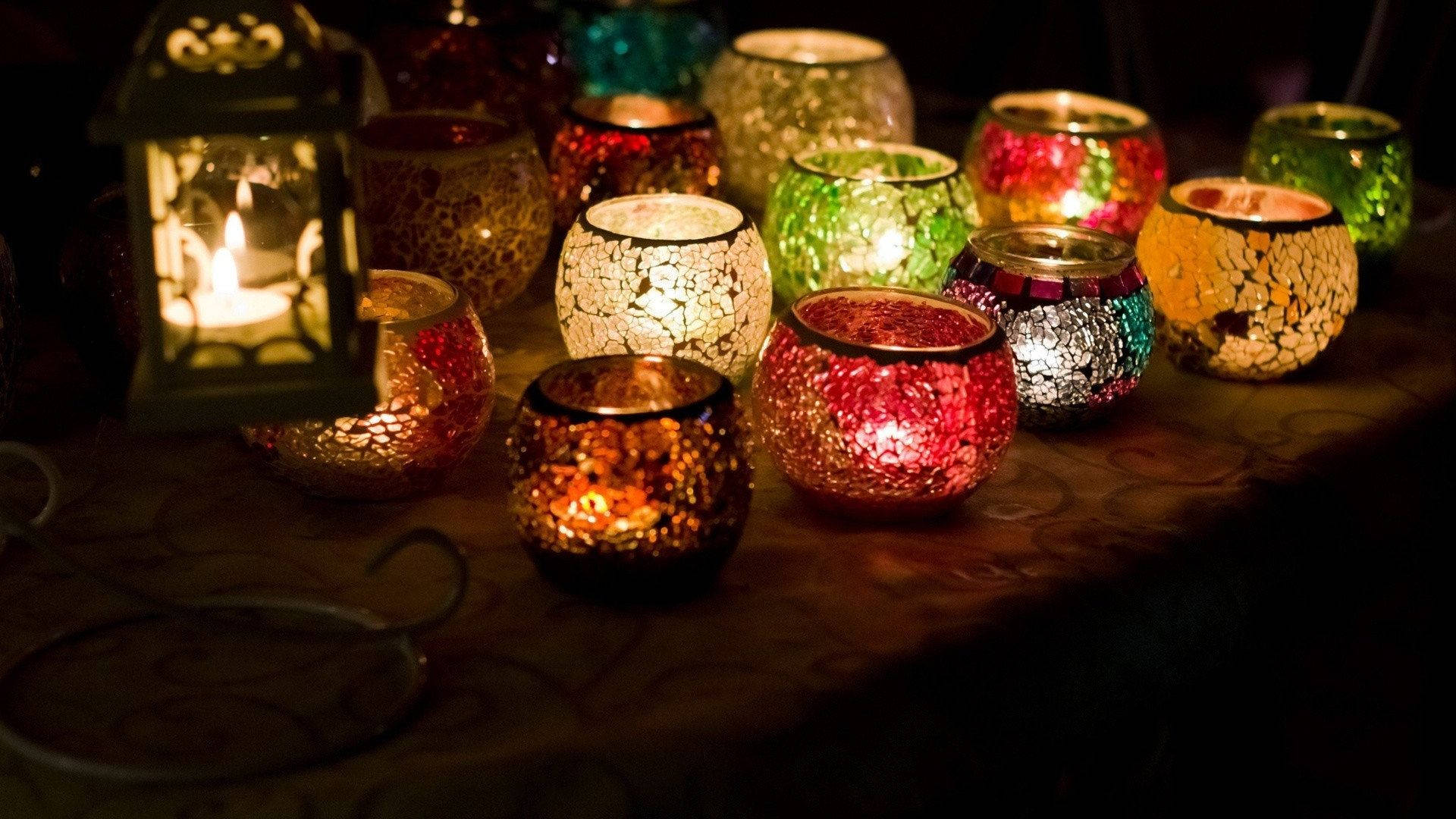 Candles In Colorful Glass Wallpaper