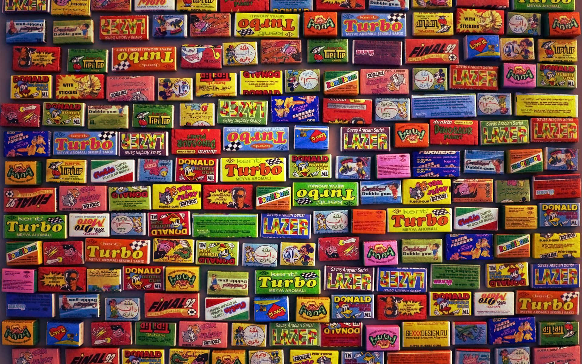 A Wall Of Candy Boxes With Many Different Flavors