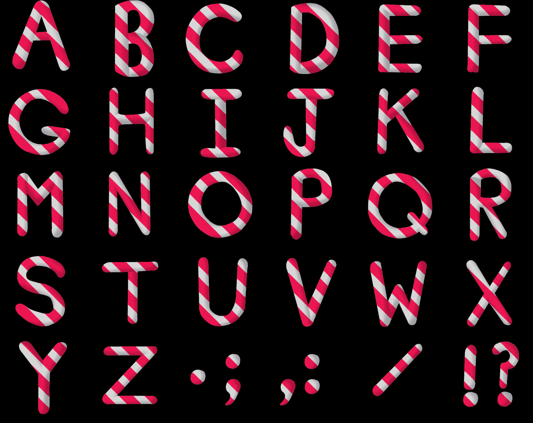 Candy Cane Alphabet Design PNG