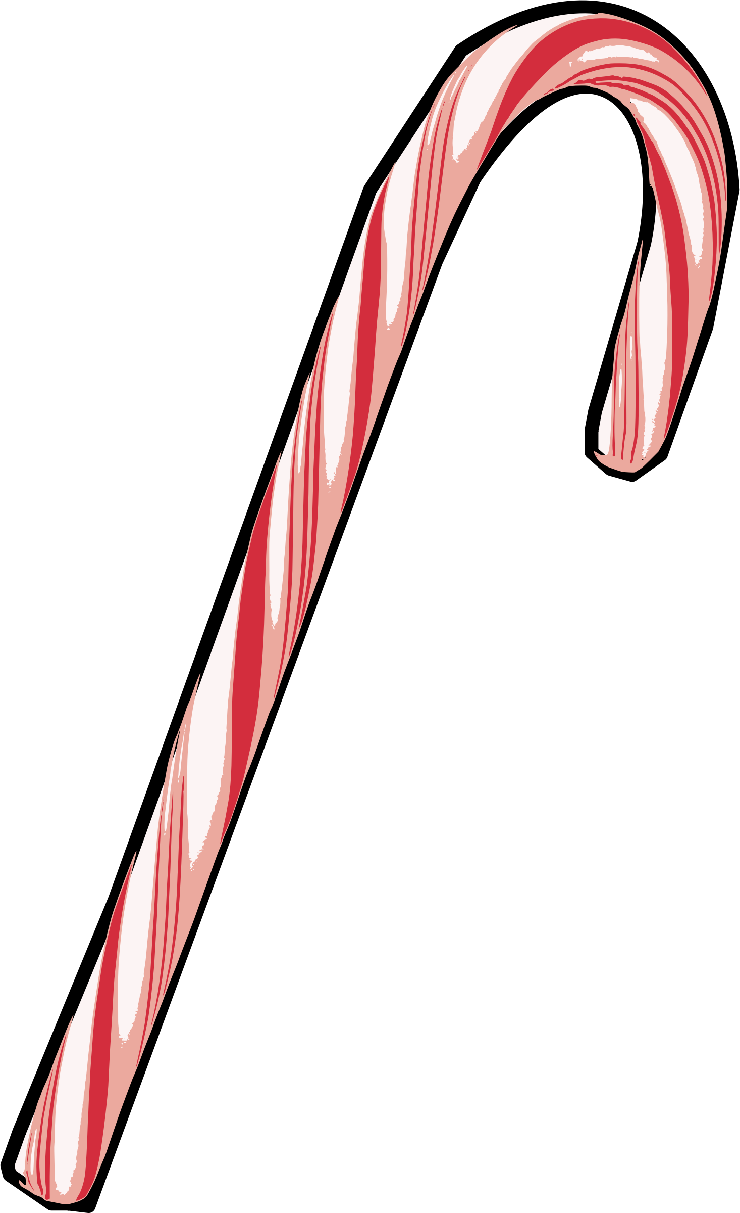 Candy Cane Illustration PNG — A classic red and white striped candy cane curves gracefully against a stark black background.