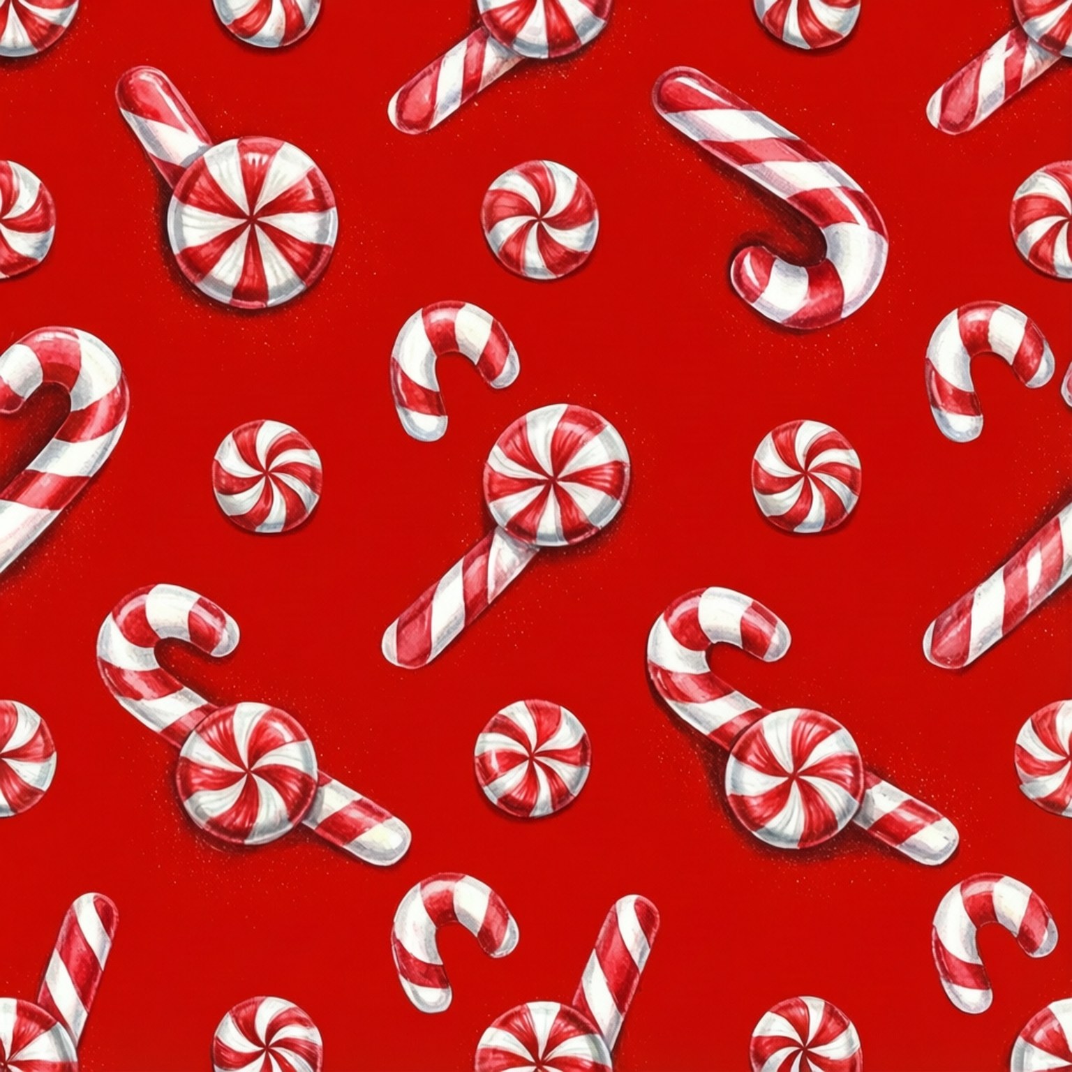 Zuckerstangenmuster Hintergrundbilder — Ein fröhlicher roter Hintergrund mit einem sich wiederholenden Muster aus Zuckerstangen und Pfefferminz.