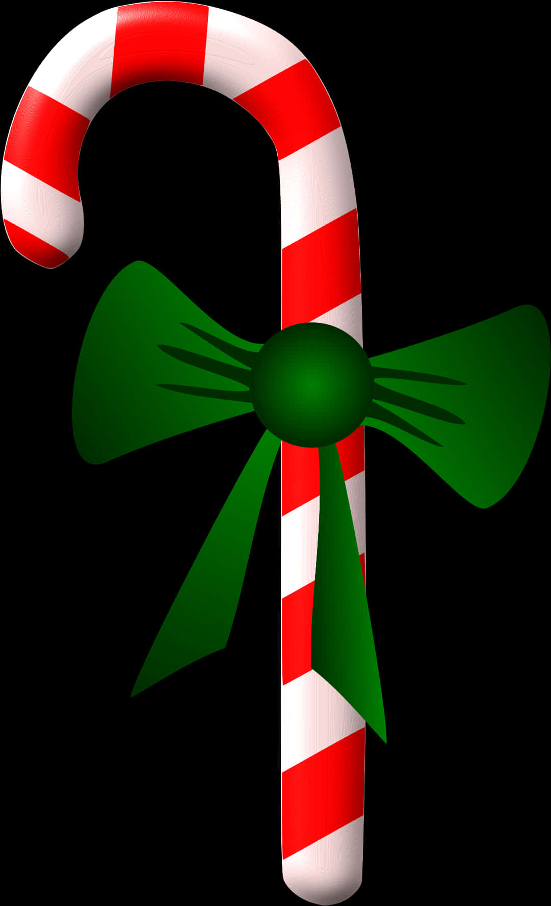 Candy Cane With Green Bow PNG