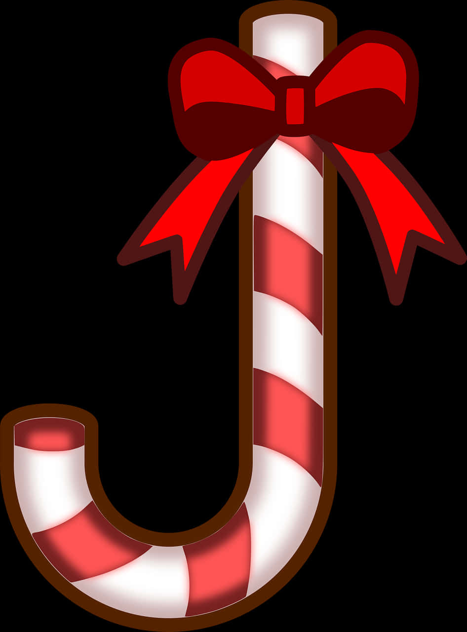 Candy Cane With Red Bow PNG