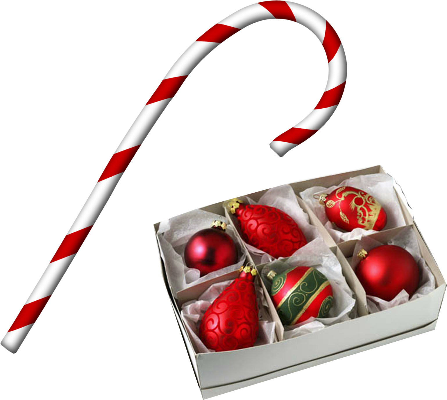 Candy Caneand Christmas Ornaments PNG