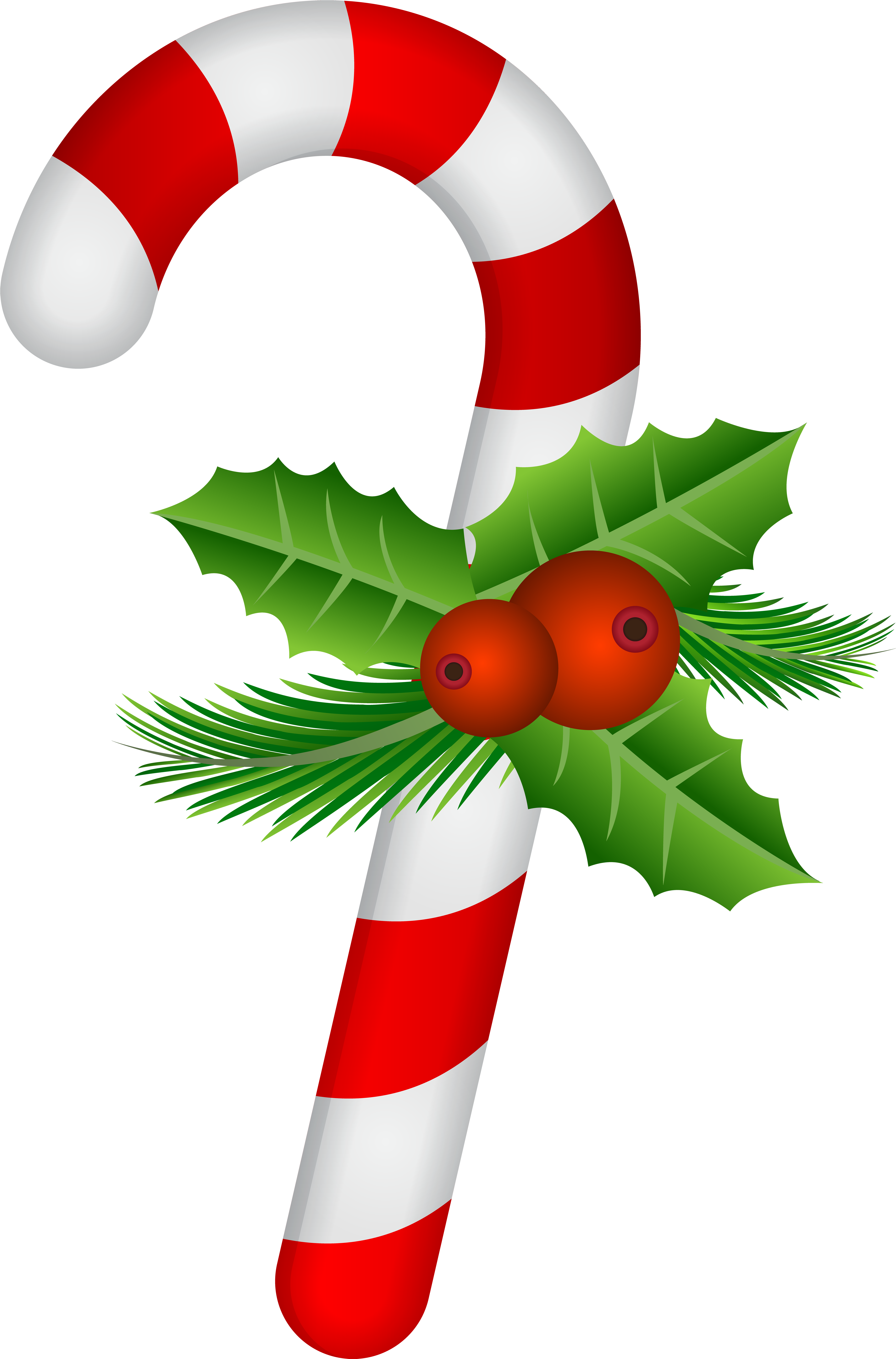 Candy Canewith Holly Decoration PNG
