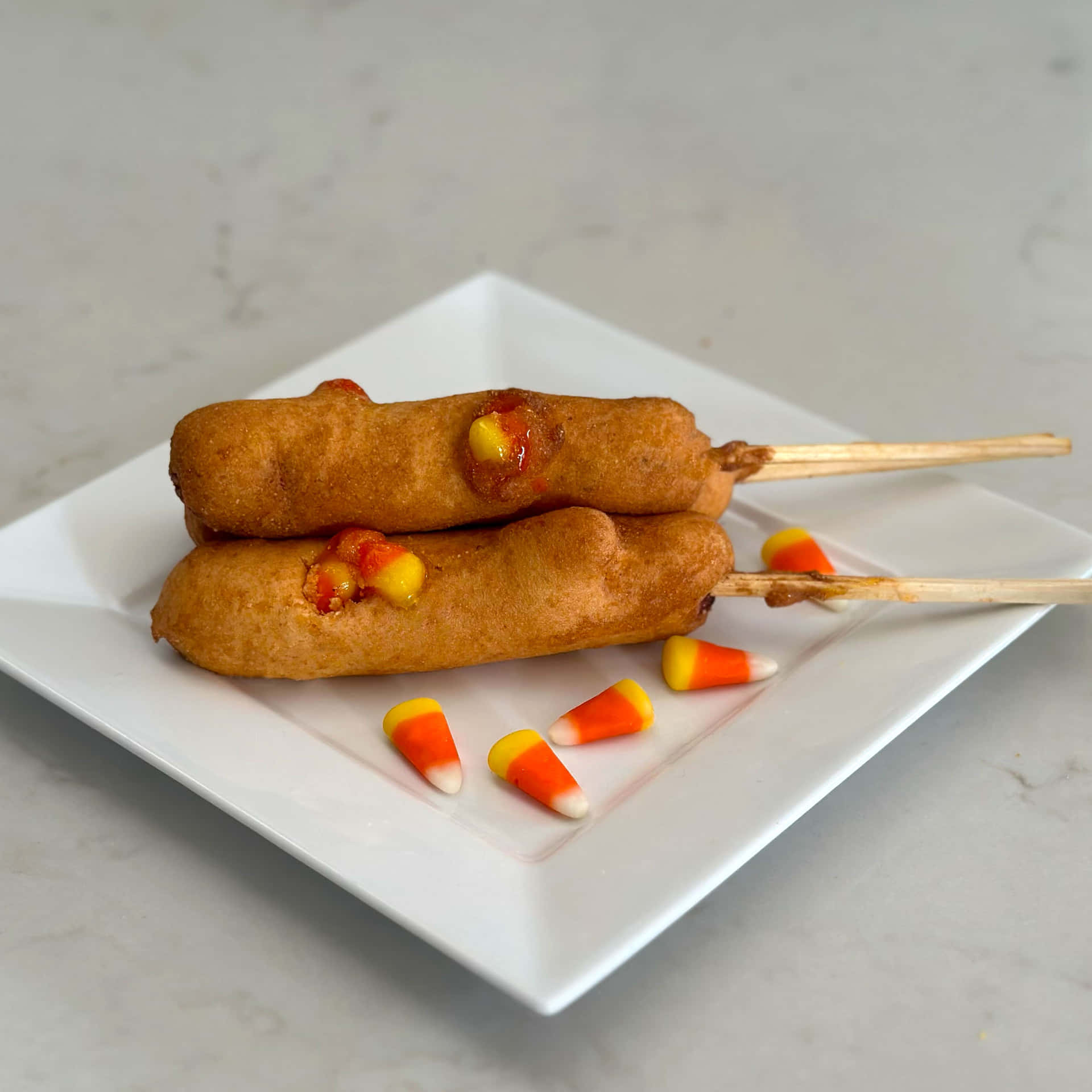 Candy Corn Topped Corn Dogs Wallpaper