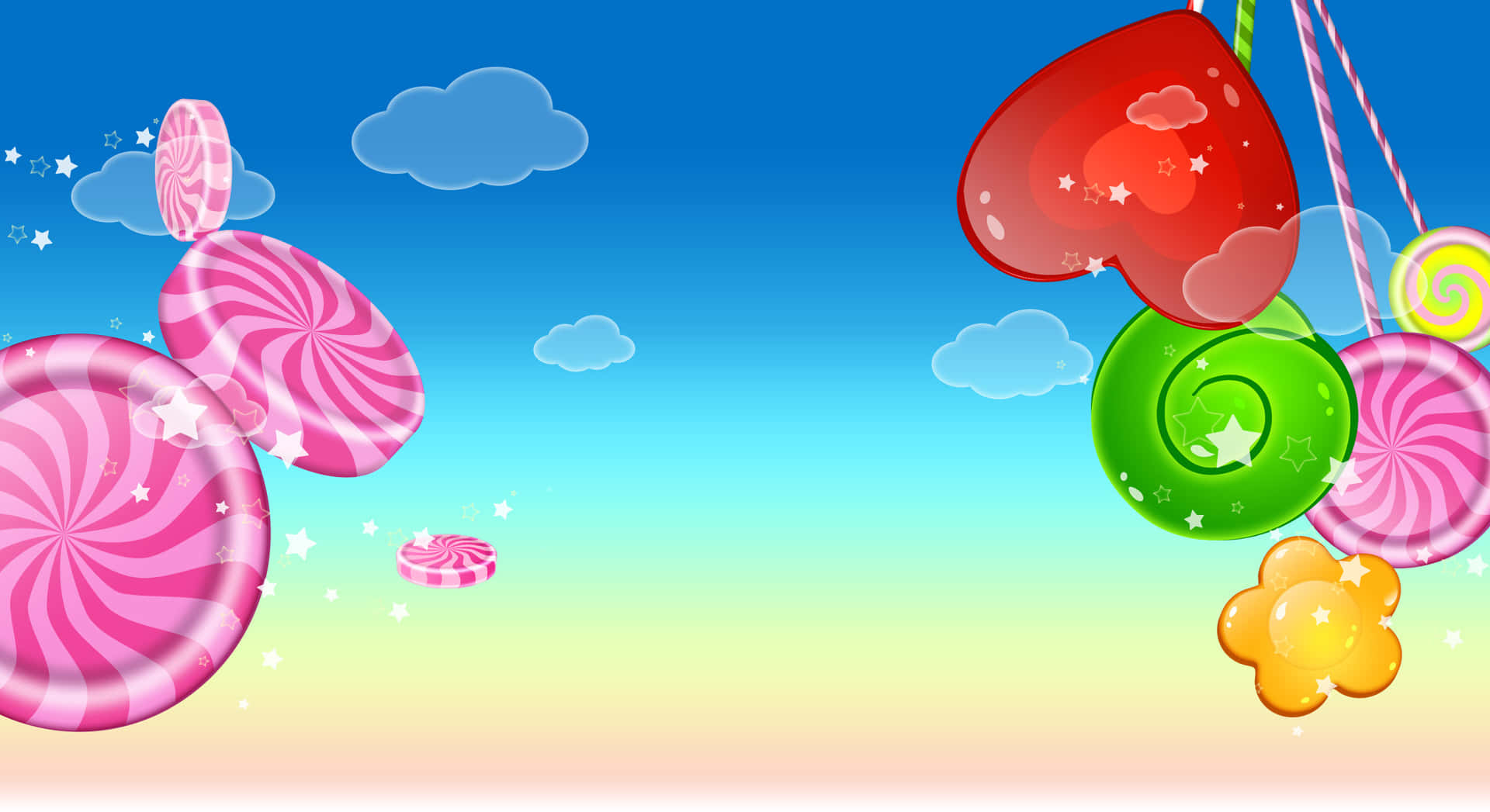 A Colorful Background With Candy Canes And Clouds Wallpaper