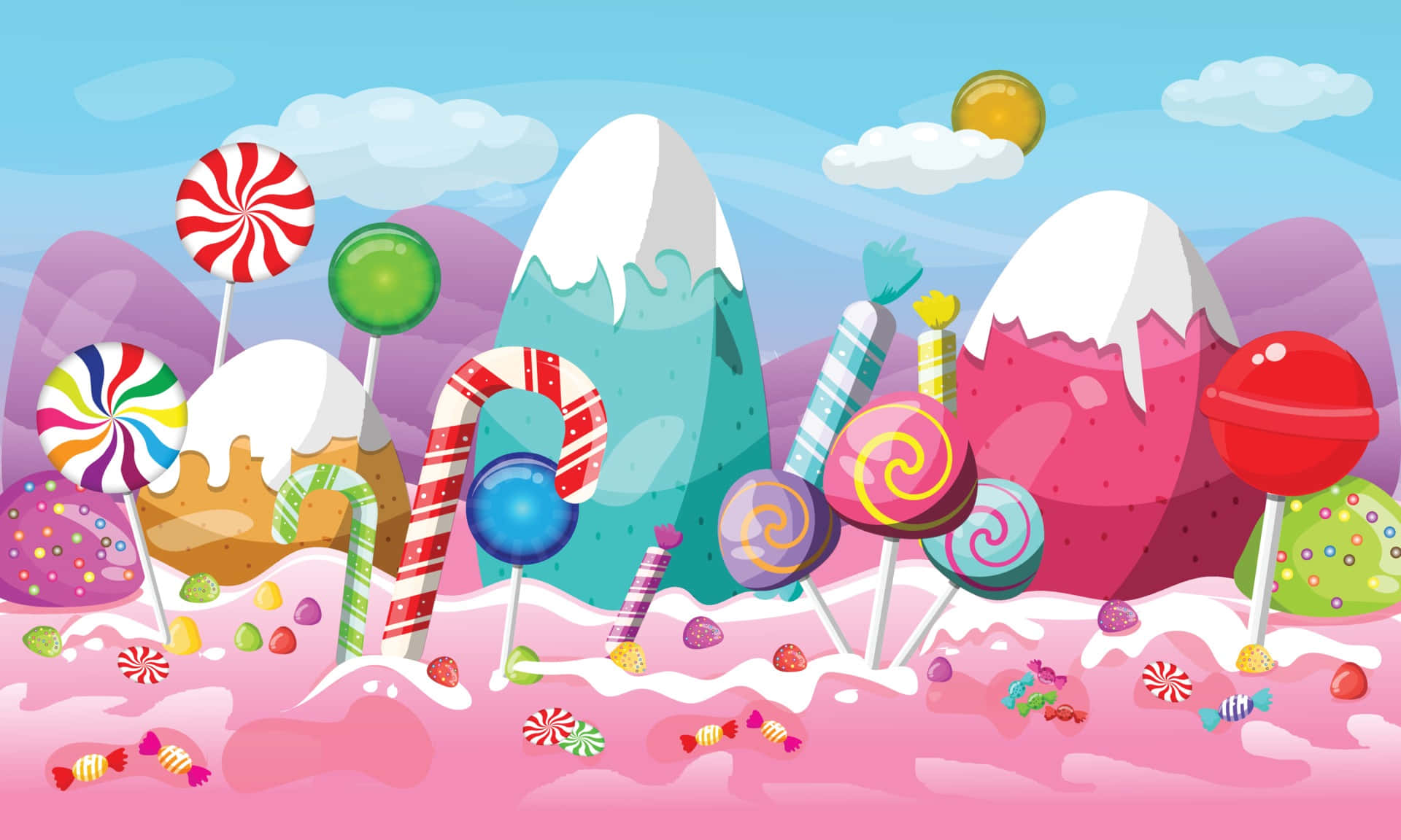 A Cartoon Background With Candy And Candies