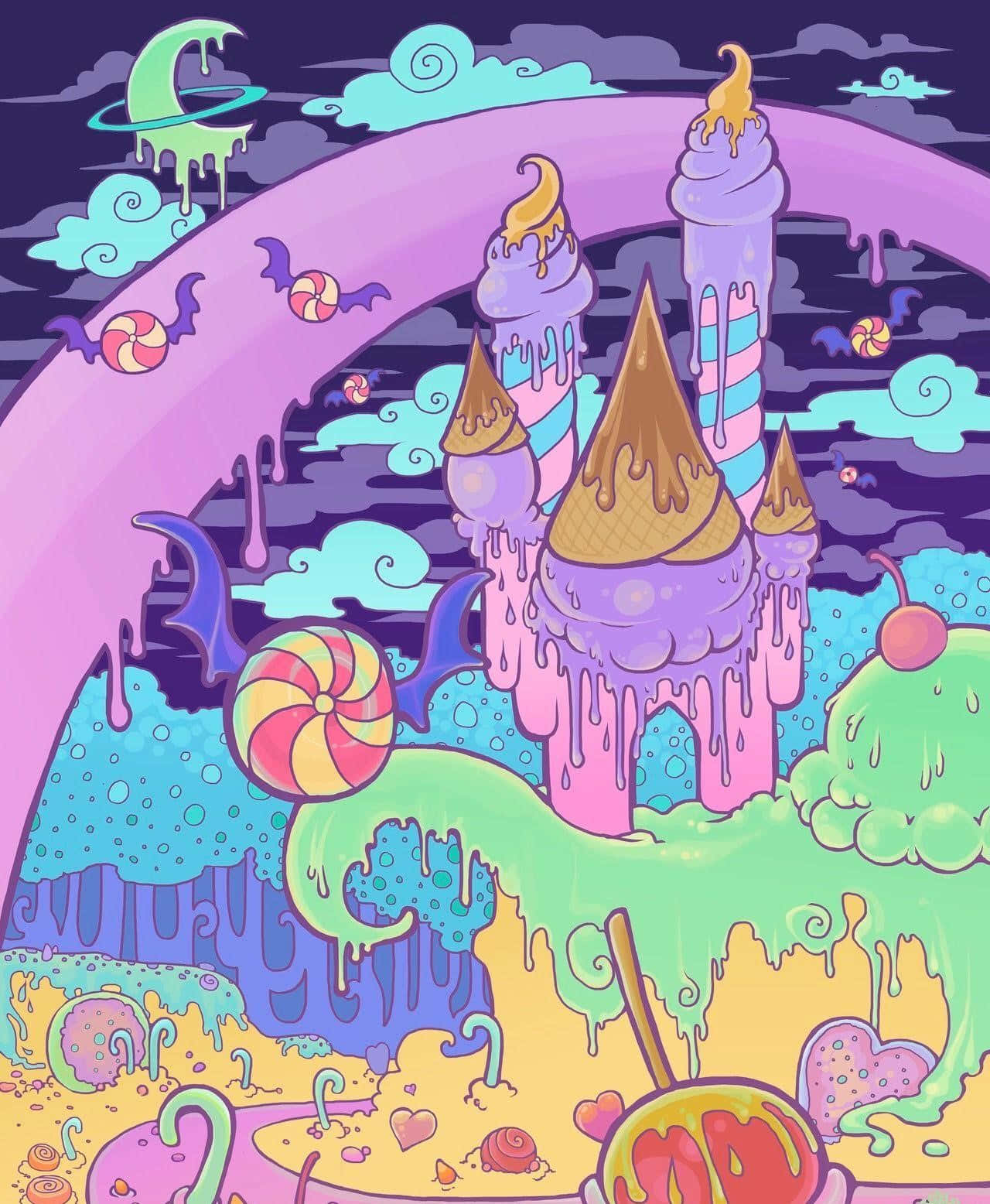 Delicious candy everywhere in the whimsical colorful world of Candy Land