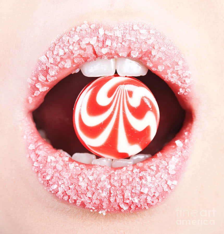 A Woman's Mouth With A Candy Lollipop In It