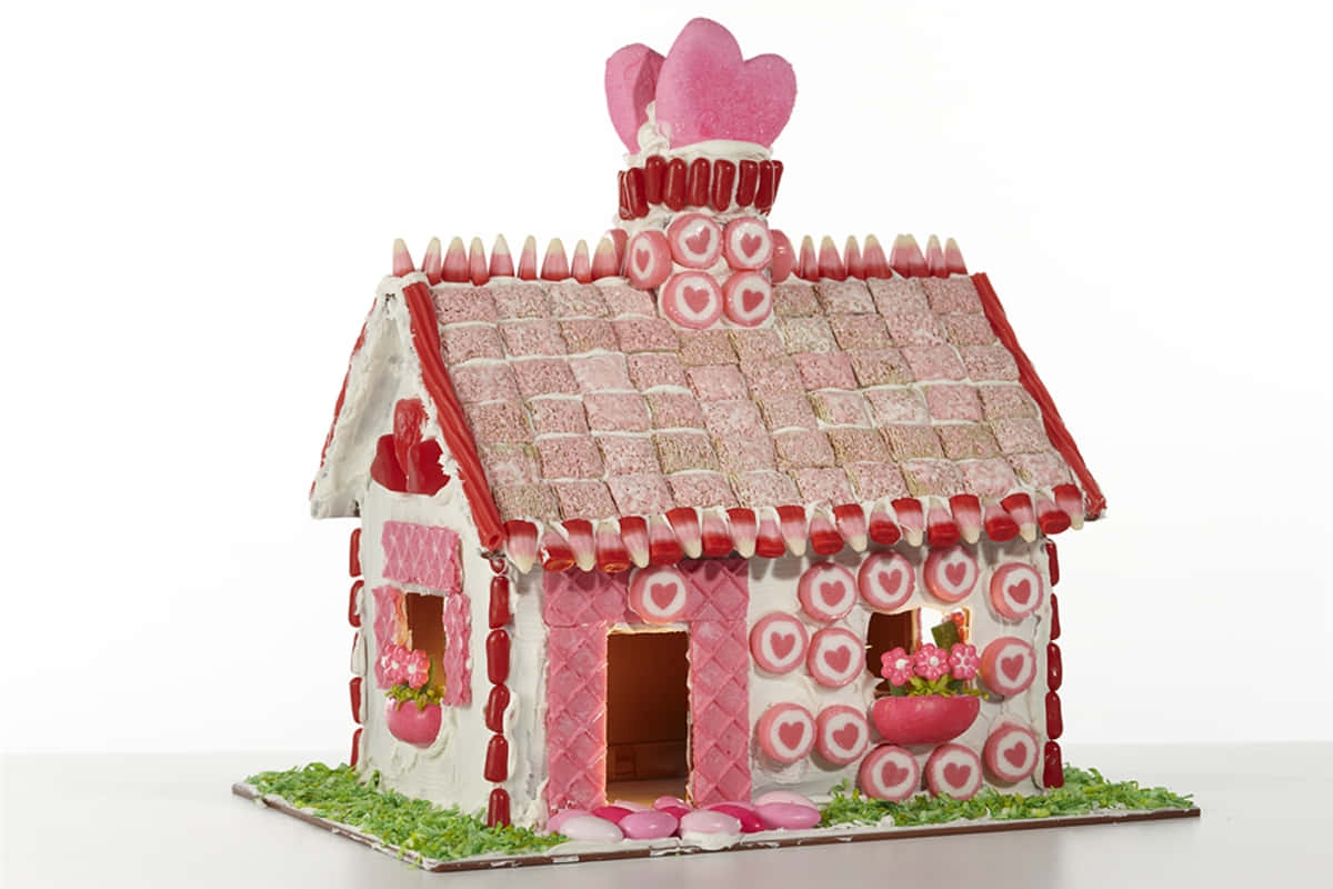 A Ginger House Decorated With Pink And White Hearts