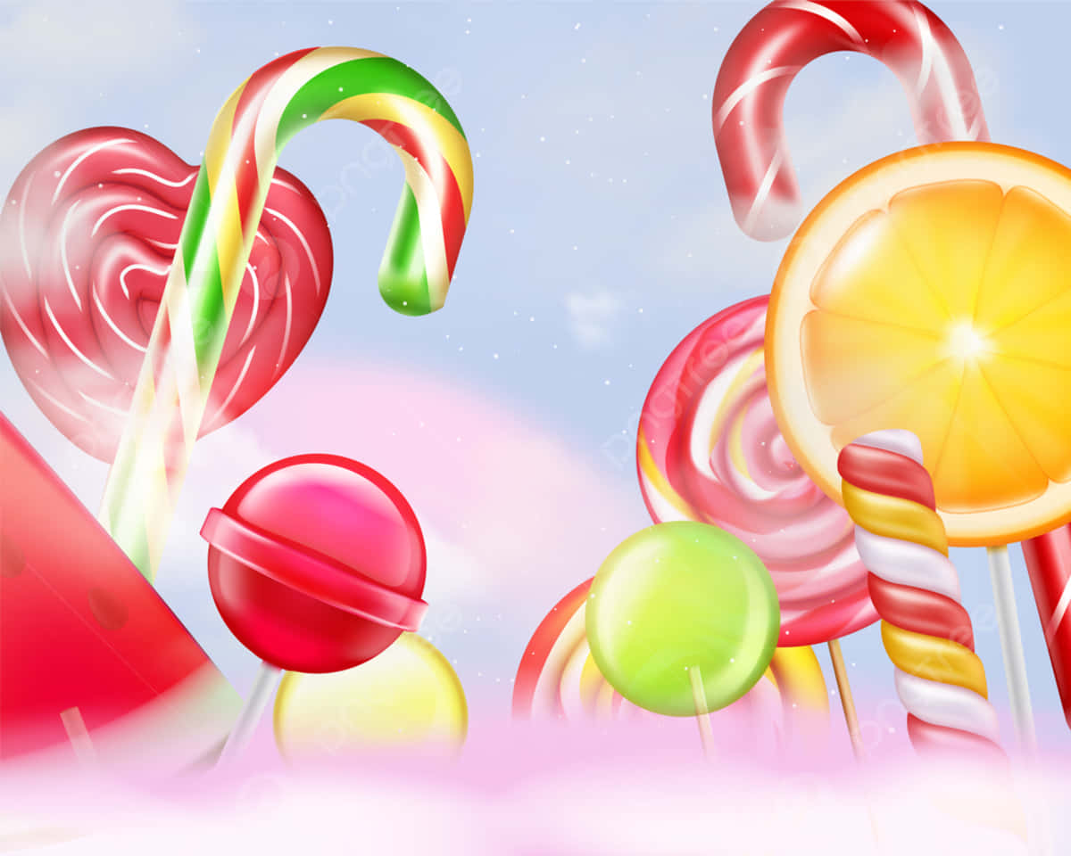 A Colorful Background With A Lot Of Candy And Lollipops