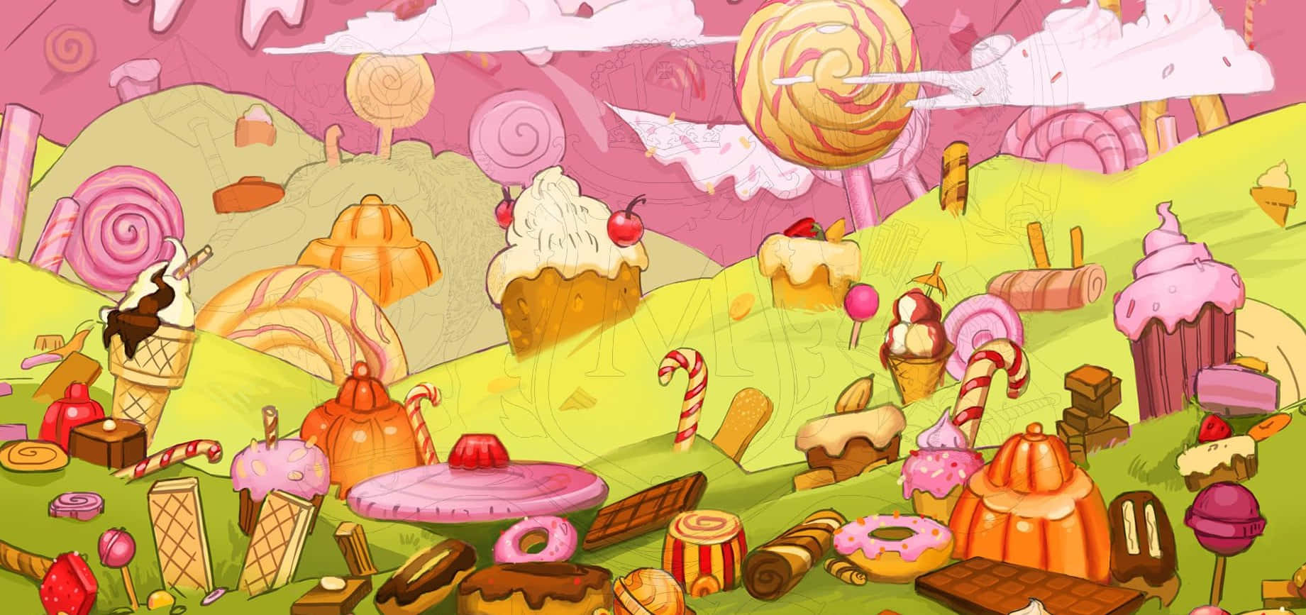 A Cartoon Illustration Of A Candy Land
