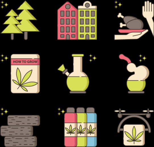 Cannabis Related Icons Set PNG