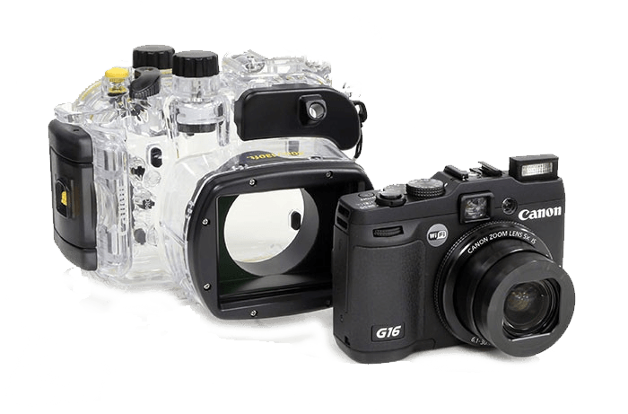 Canon G16 Camerawith Underwater Housing PNG