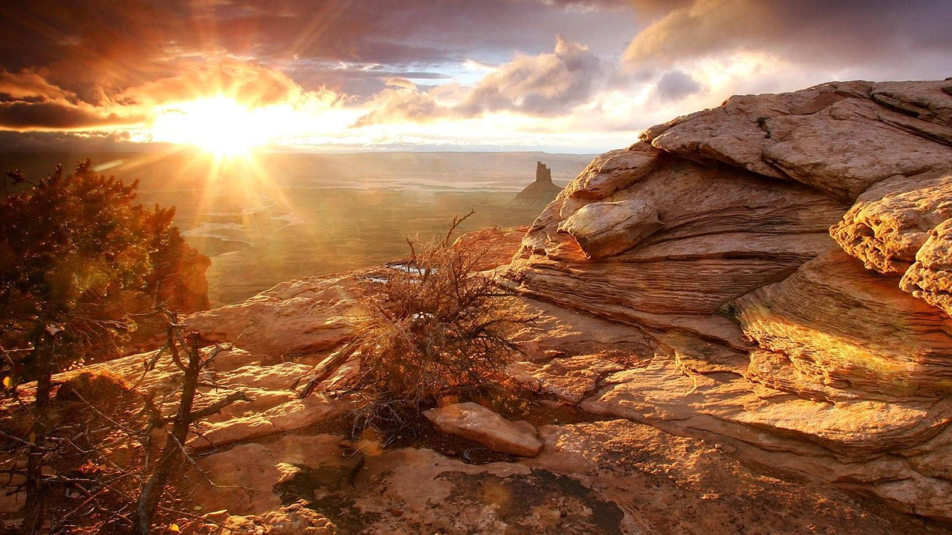 Canyonlandsnationalpark Goldener Sonnenuntergang Wallpaper