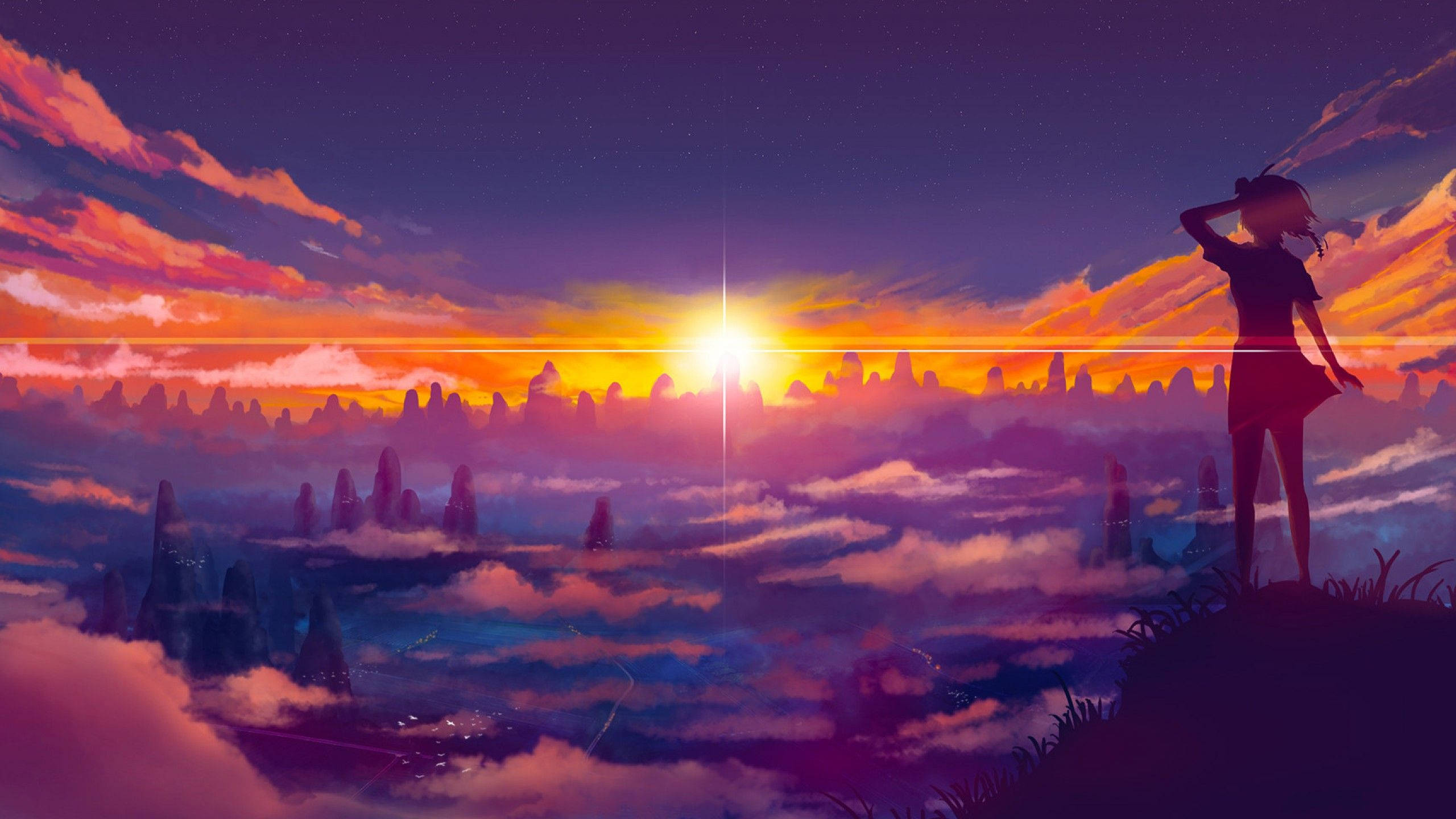 Baixe Papéis de Parede do Capado Youtube Menina Anime Pôr Do Sol Nublado. |  Wallpapers.com