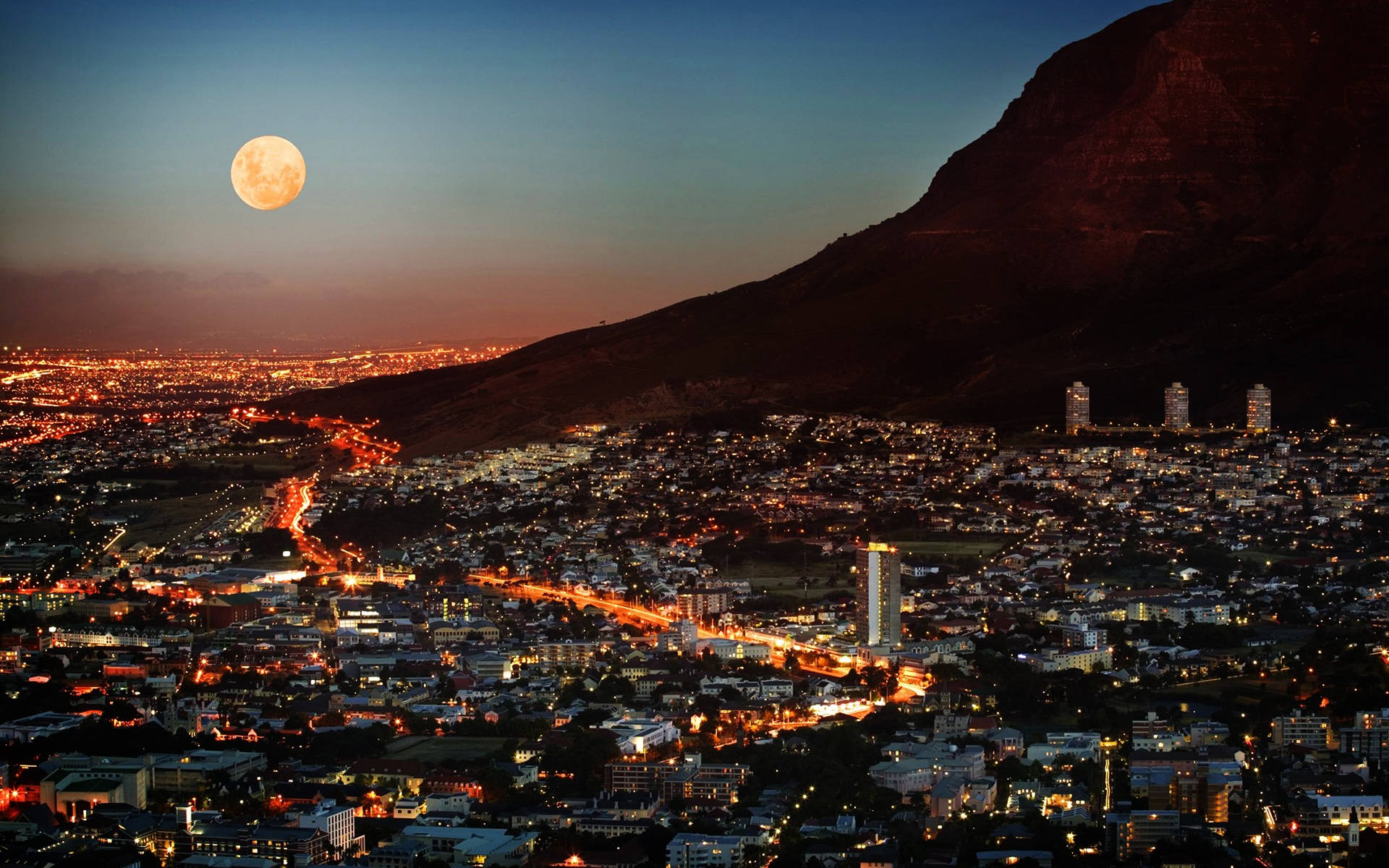 Cidadedo Cabo África À Noite. Papel de Parede
