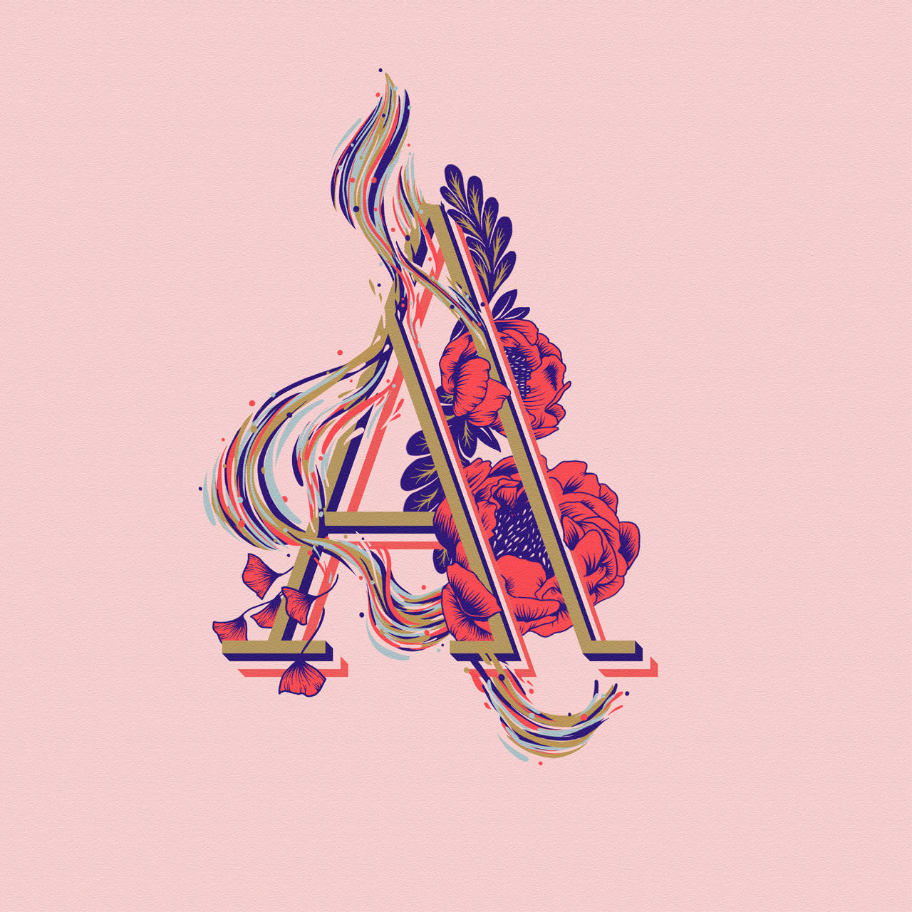 Capital Alphabet Letter A With Flowing Effect And Flowers Wallpaper
