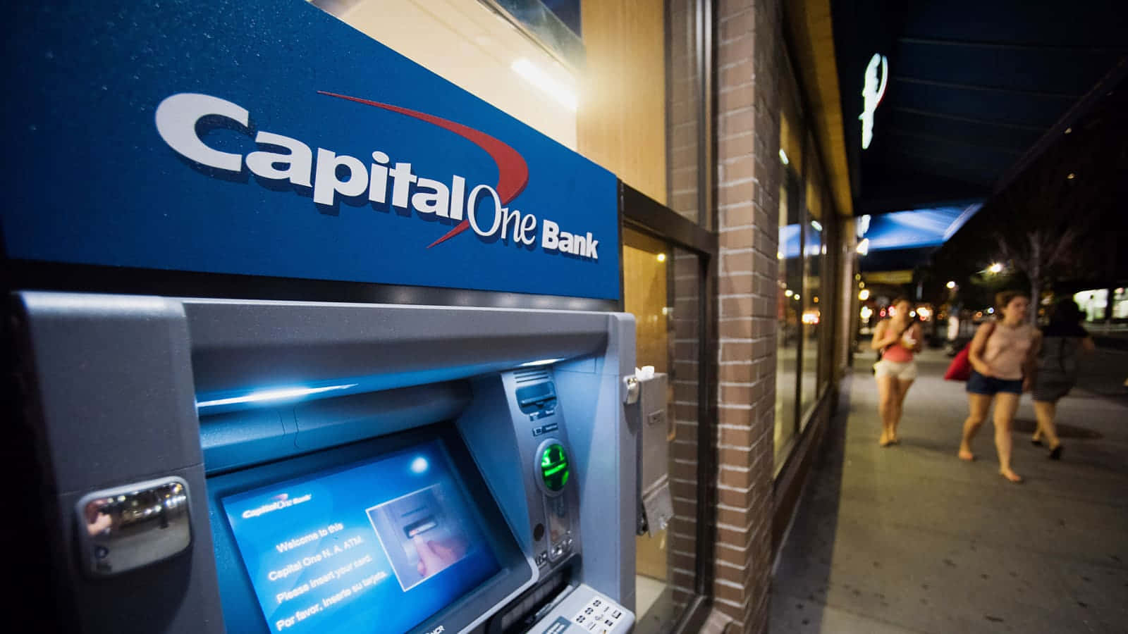 Capital One Atm At Night Background