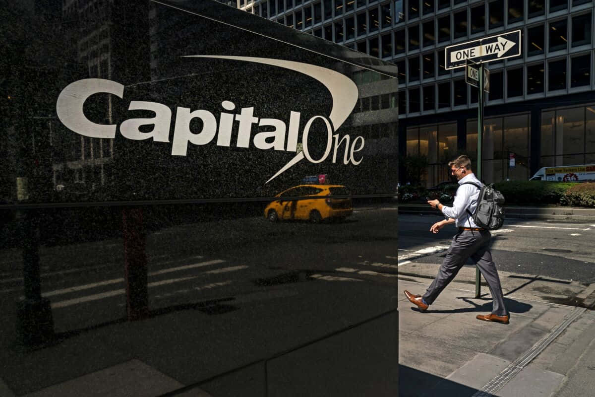 Capital One Sign On Marble Wall Wallpaper