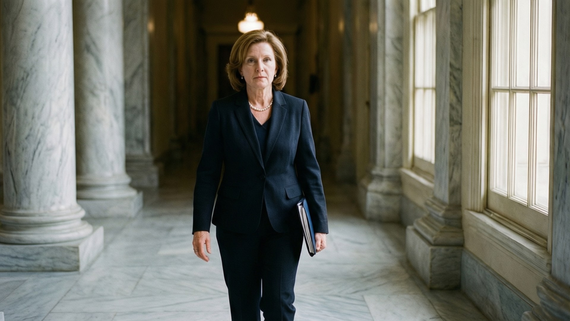 Mary Landrieu går målmedvetet i Capitol-byggnaden.