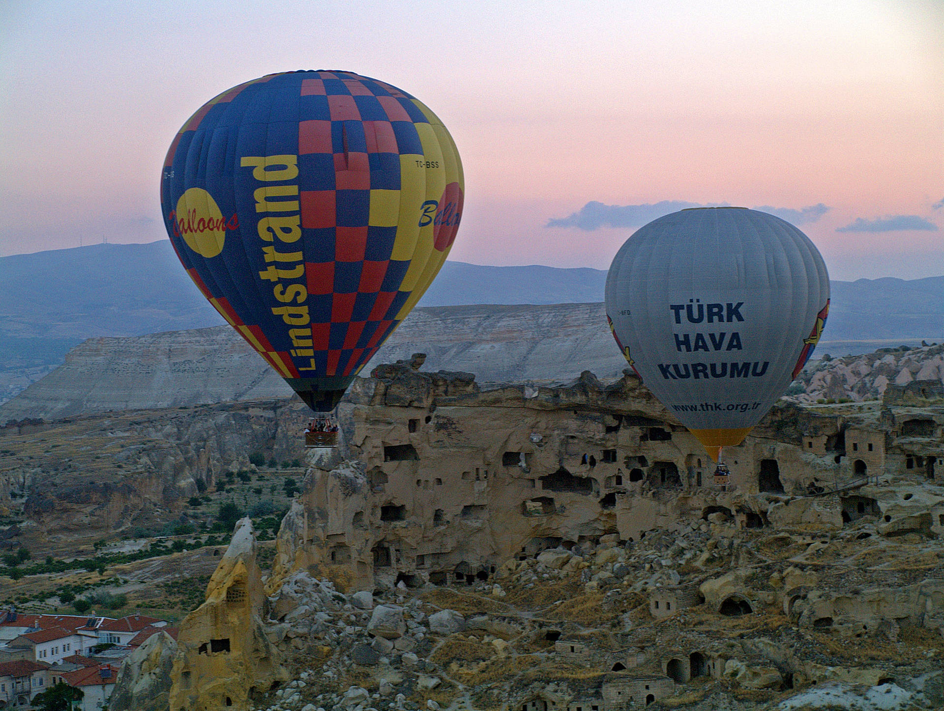 Cappadocia Two Balloons Village Wallpaper