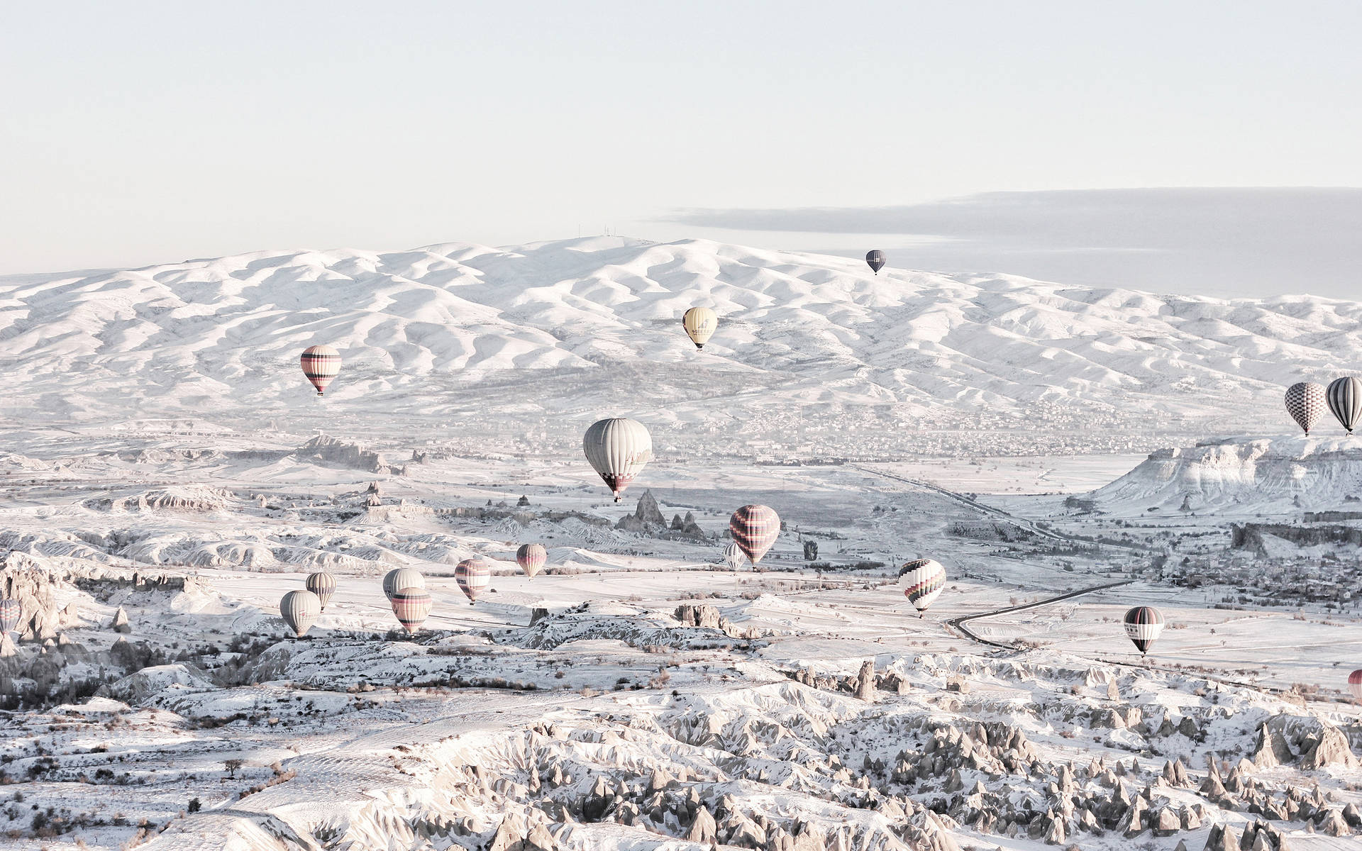 Cappadocia Winter Balloons Wallpaper