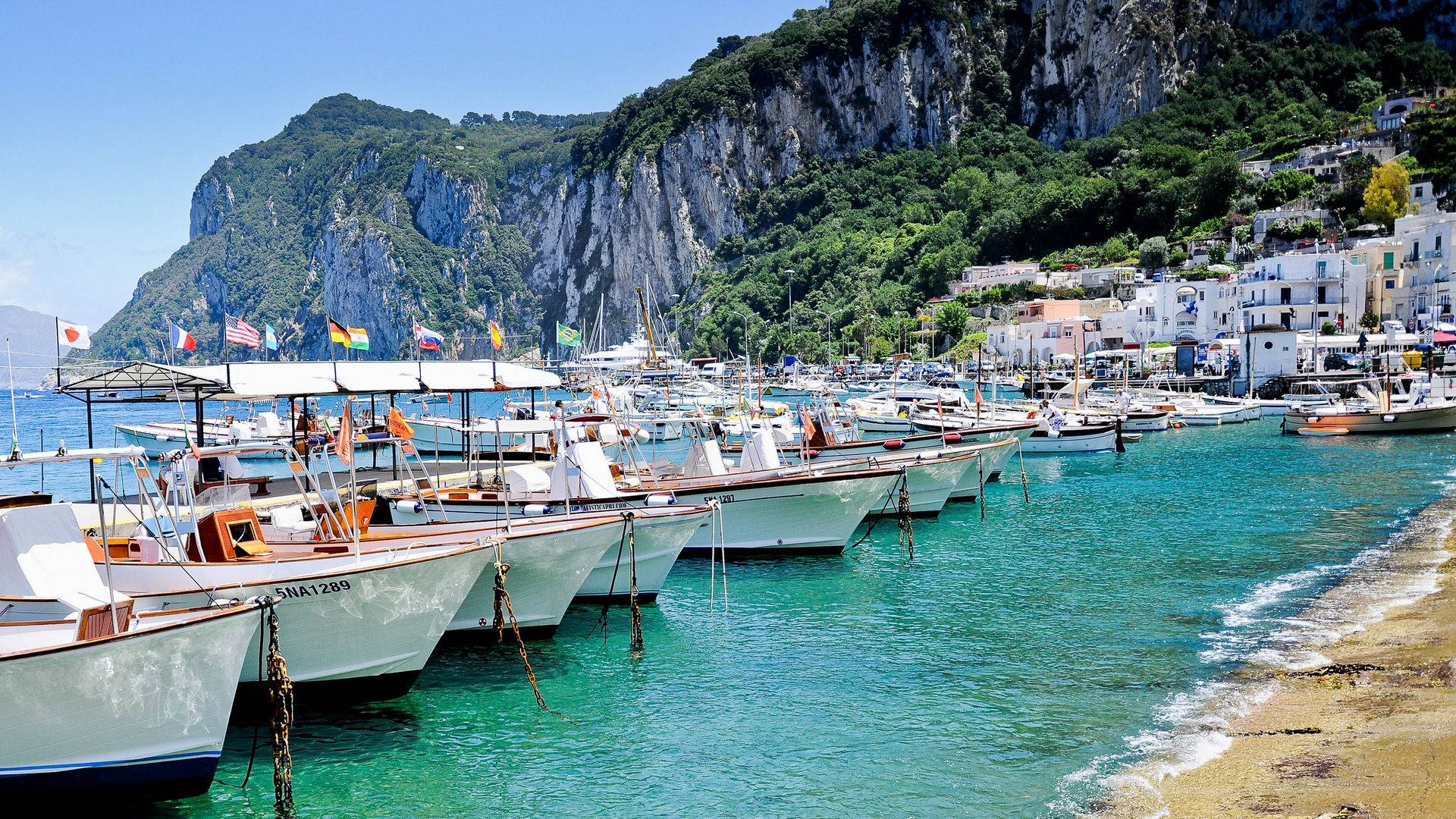 Capri Italy Anchored Boats Wallpaper