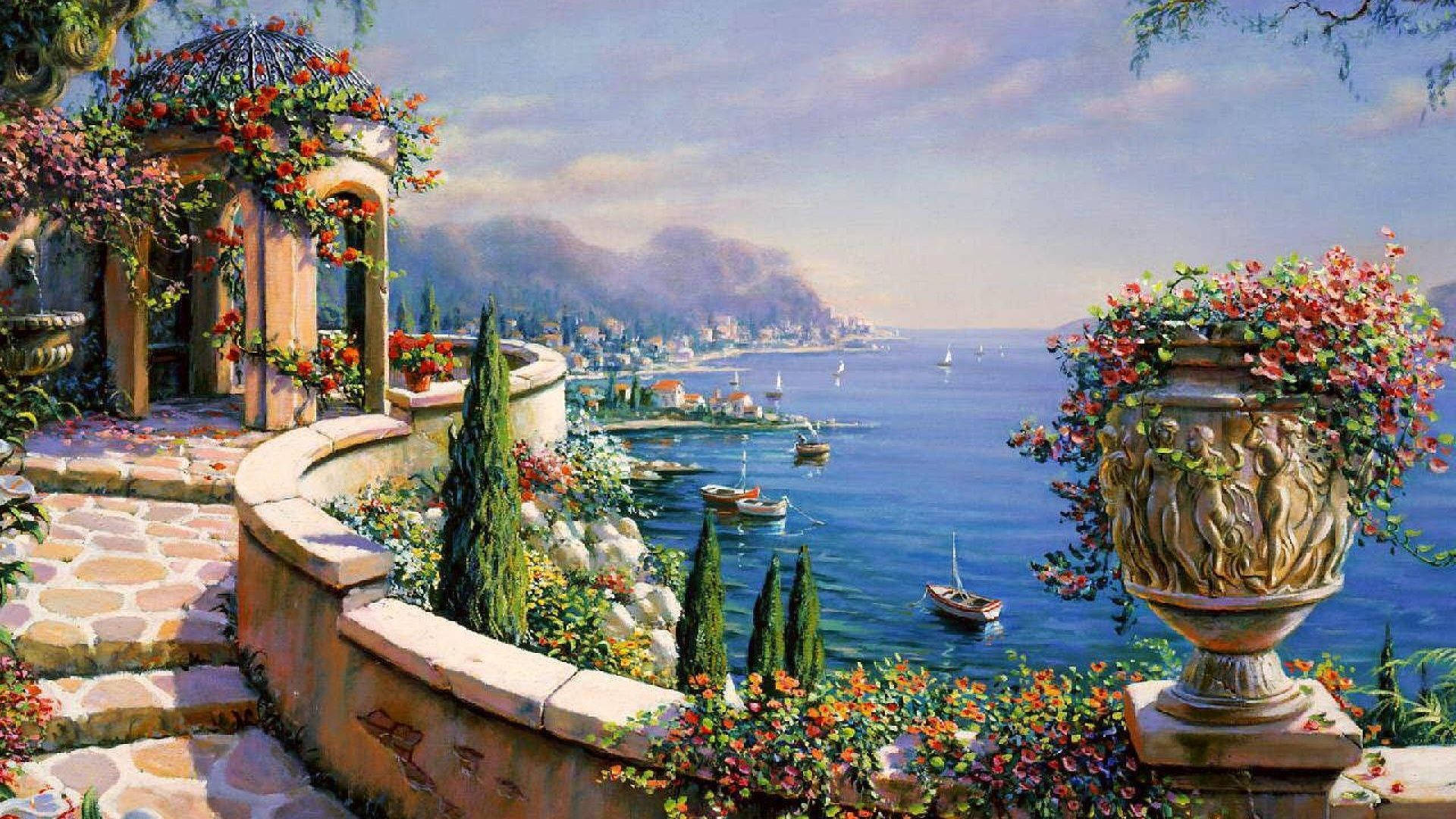 Capri Italy Landscape Painting Wallpaper