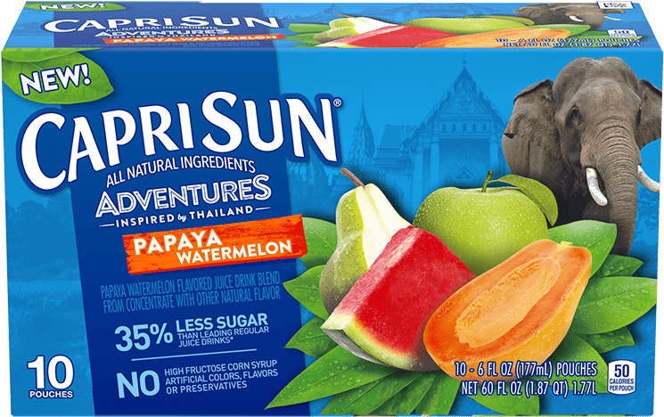 Capri Sun Adventures Papaya Watermelon Flavor Packaging PNG